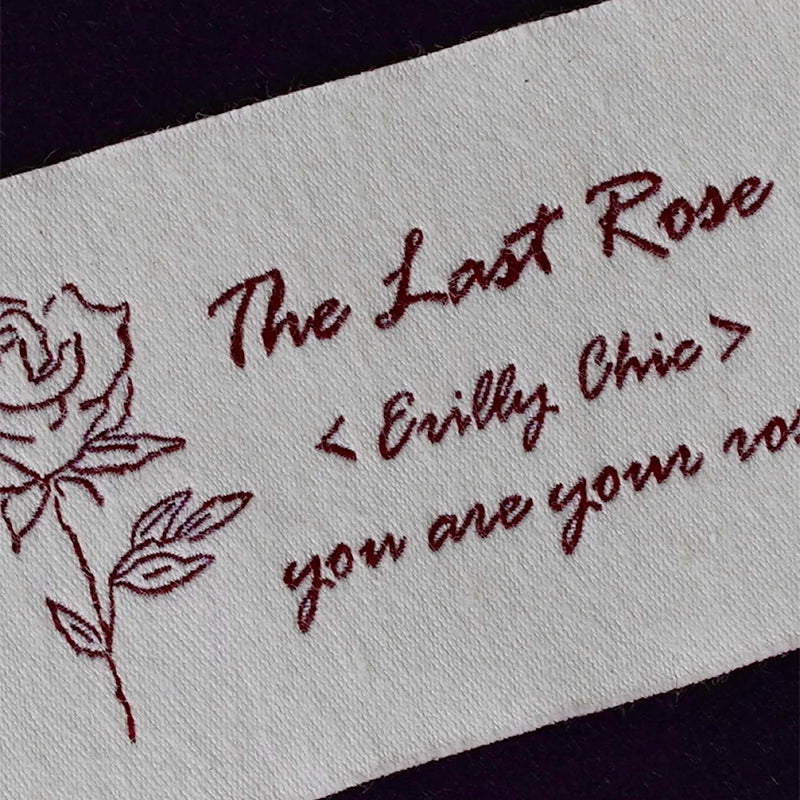 Vintage Rose Woven Label – Custom Fabric Tag with Quote “You Are Your Rose”, Embroidered Brand Label