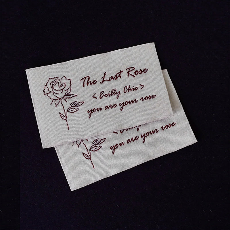 Vintage Rose Woven Label – Custom Fabric Tag with Quote “You Are Your Rose”, Embroidered Brand Label
